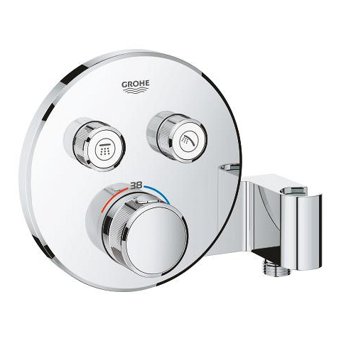 Thermostat for concealed installation with 2 valves and integrated shower holder