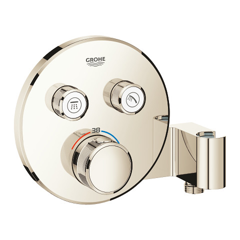 Thermostat for concealed installation with 2 valves and integrated shower holder